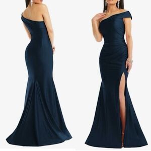 Cynthia & Sahar Luz Luxe Satin Stretch Formal Gown in Midnight Navy Size XXL-A